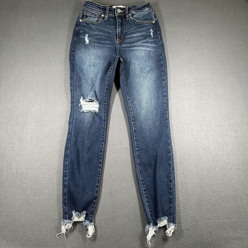 KanCan‎ Skinny Jeans Womens 5/26 Blue Medium Wash Mid Rise Distressed Fringe Hem